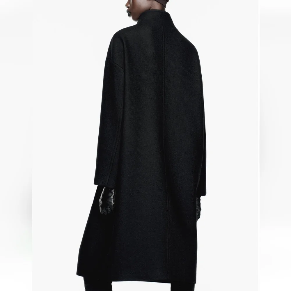 Zara Black Wool Blend High Collar Coat - Picture 3 of 11